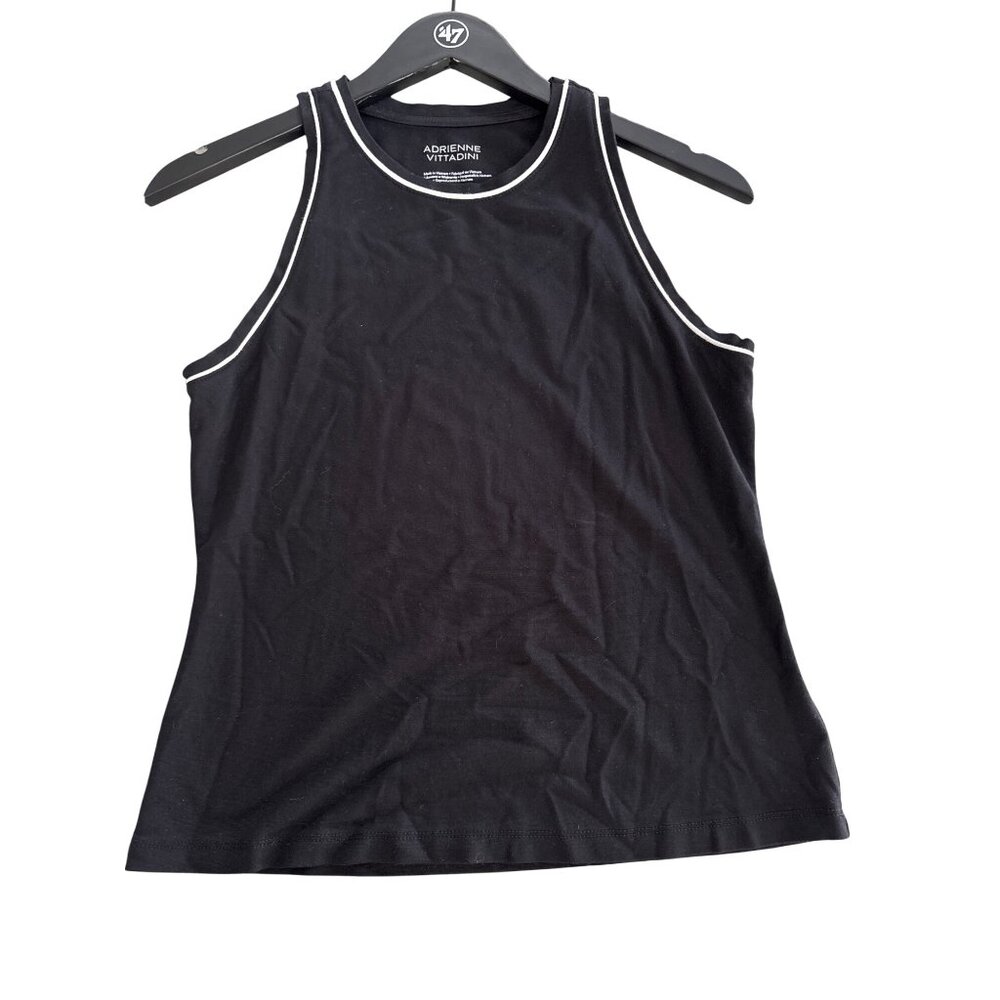 Adrienne Vittadini Tank Top Size Medium Sleeveless Crewneck Black White Summer
